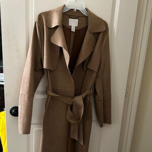 H&M Faux Suede Trench Coat – Camel / Tan – Size M